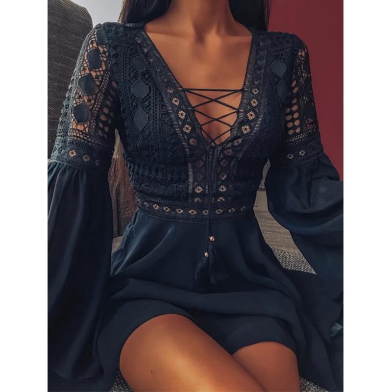 Damen Minikleid V-AusschnittSexy Tiefer Ausschnitt