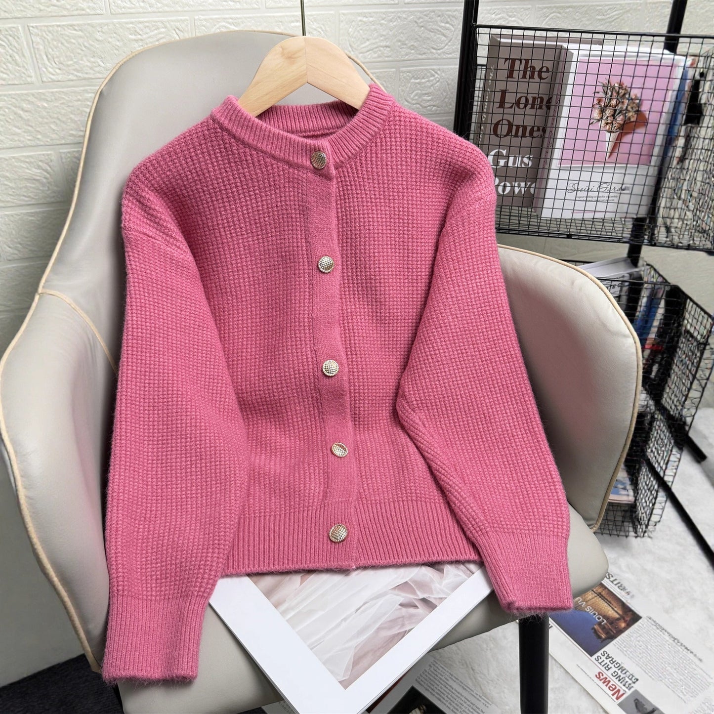 Damen Strickjacke Knöpfe Modernes Muster Eveloria