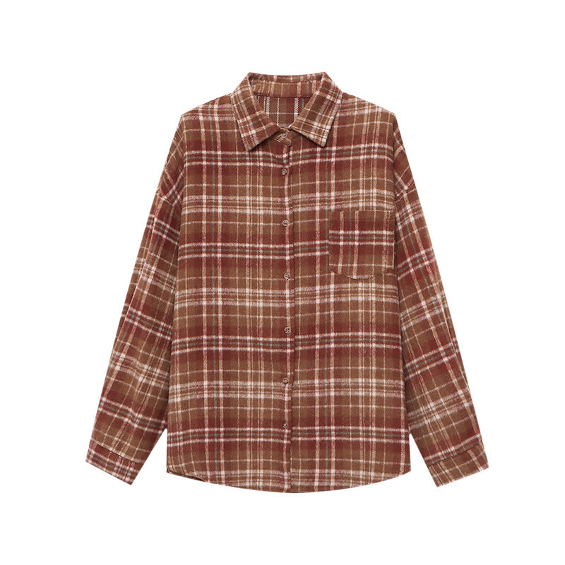 Damen Karo-Hemdjacke Lässiger Schnitt Baumwolle Praktische Taschen