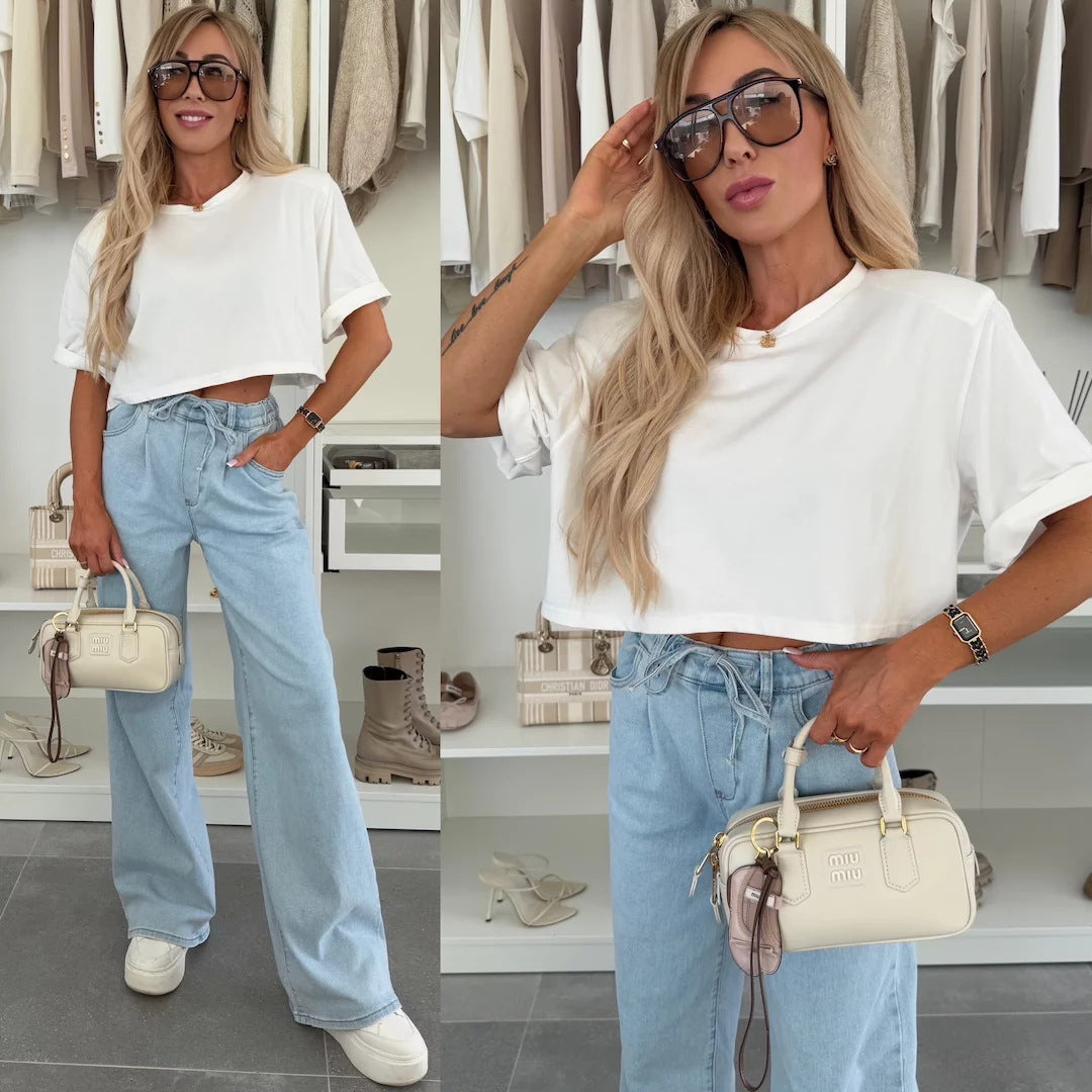 Damen Cropped T-Shirt Weite Ärmel Hochwertiges Material Eveloria