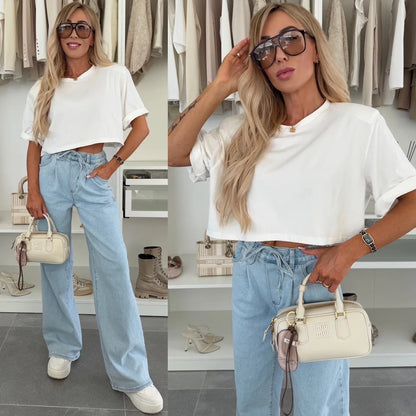 Damen Cropped T-Shirt Weite Ärmel Hochwertiges Material Eveloria