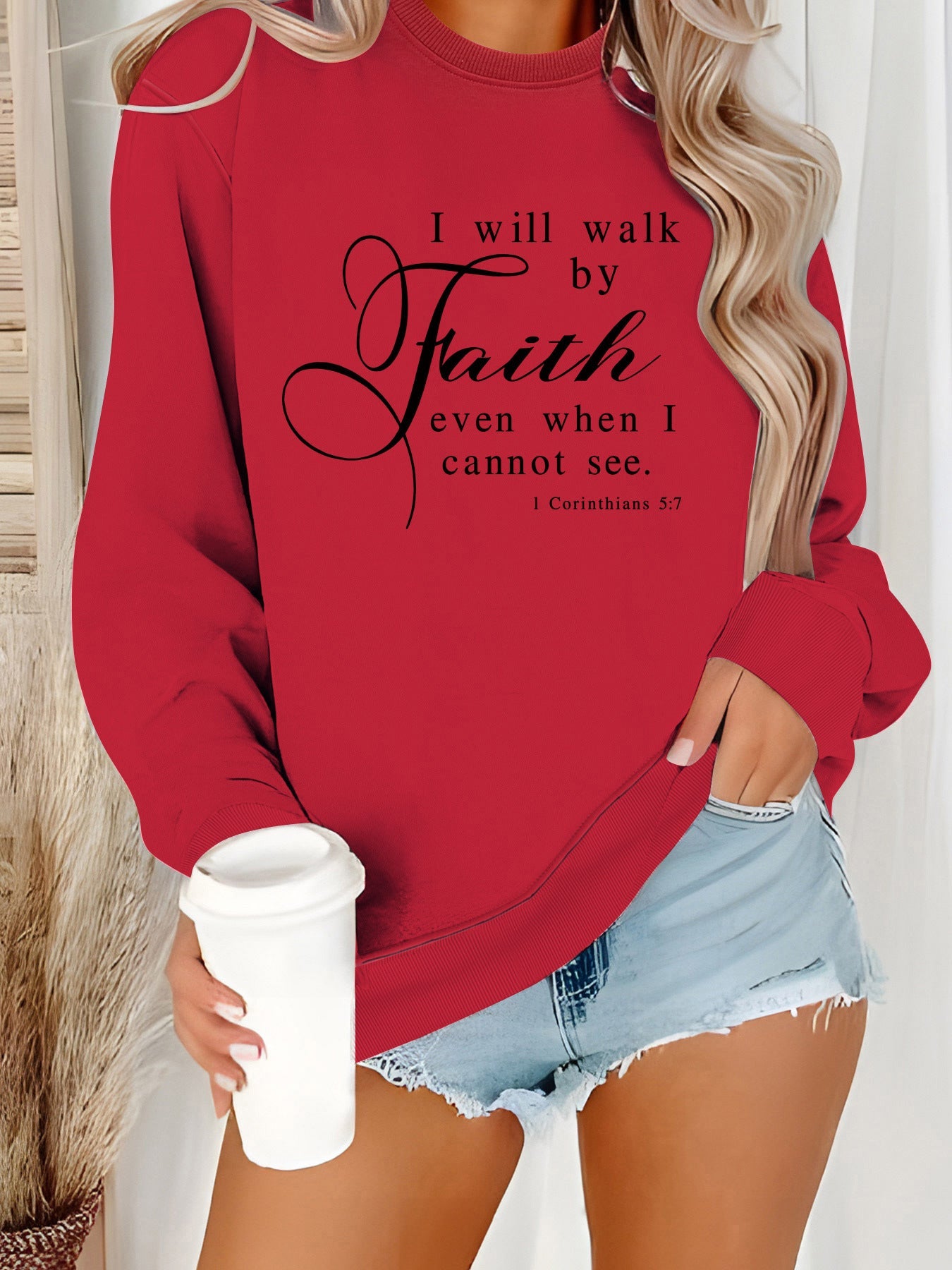 Damen Sweatshirt Weich Velours Mit Schriftzug Beige