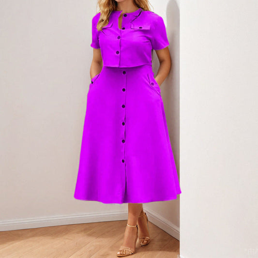 Damen Midi Kleid Knöpfbarem Oberteil Taillierte Silhouette Schwarz - Eveloria