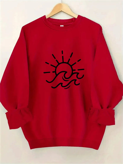 Damen Sweatshirt Sonnen Wellen Motiv Eveloria