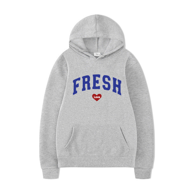 Damen Kapuzenpullover Weiches Fleece Verspielter Schriftzug Grau
