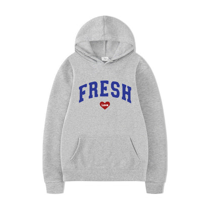 Damen Kapuzenpullover Weiches Fleece Verspielter Schriftzug Grau