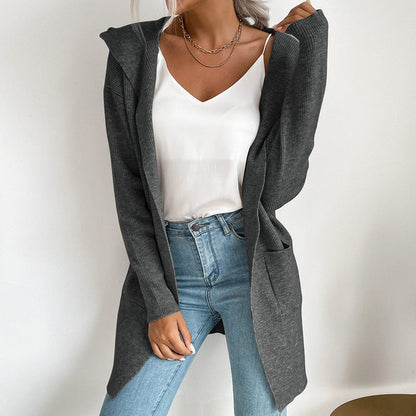 Damen Strickcardigan Lässig Hoher Kragen Offene Vorderseite Beige