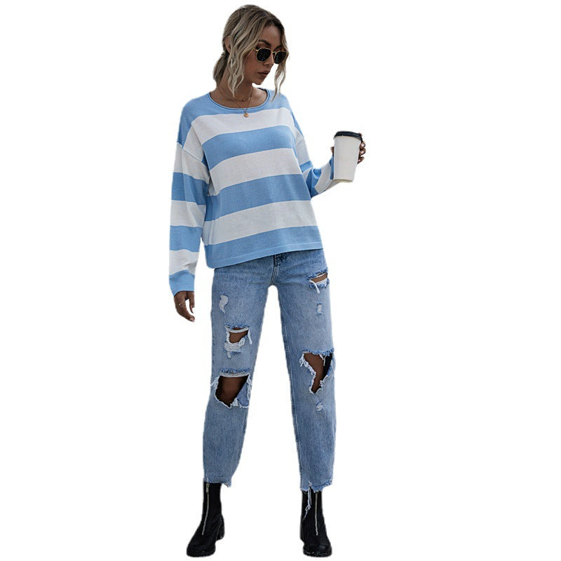 Damen Oversized Pullover Breite Streifen Eveloria