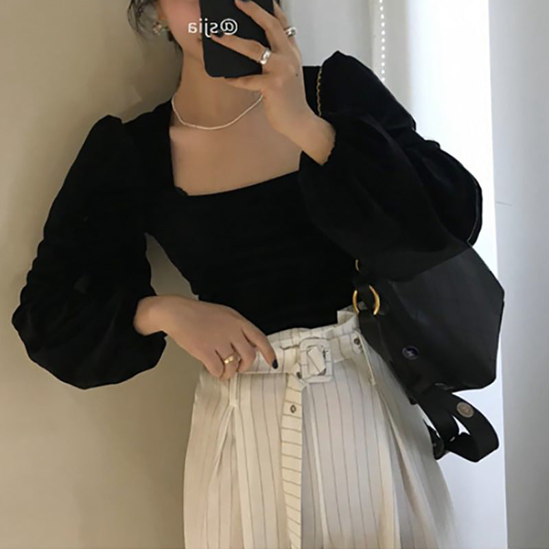 Damen Oberteil Quadratausschnitt Puffärmel Elegantes Design