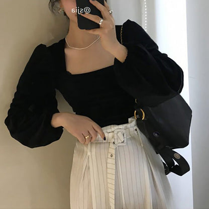 Damen Oberteil Quadratausschnitt Puffärmel Elegantes Design