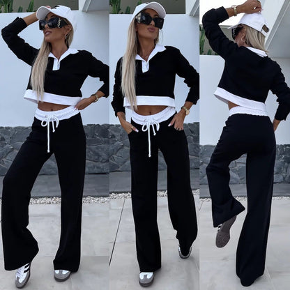 Damen Sport-Loungewear-Set Bequem Mit Kragen