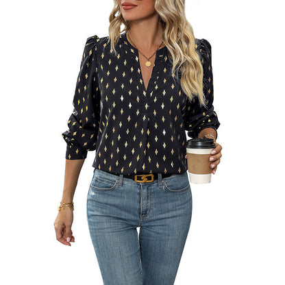 Damen Bluse Rüschendetails Glitzerdruck Eveloria