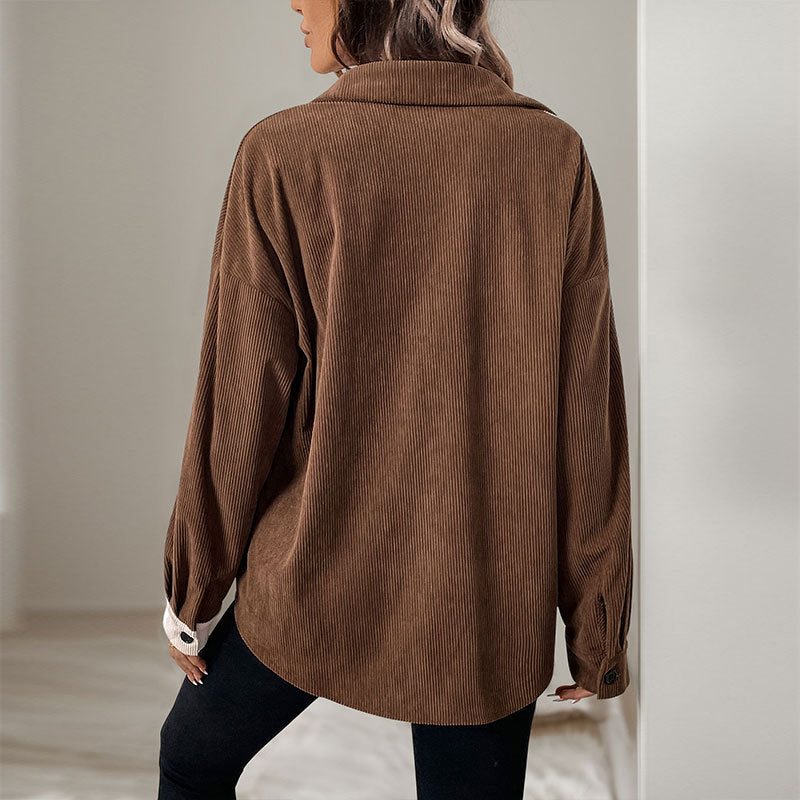 Damen Cordbluse Kontrastdetails Eveloria