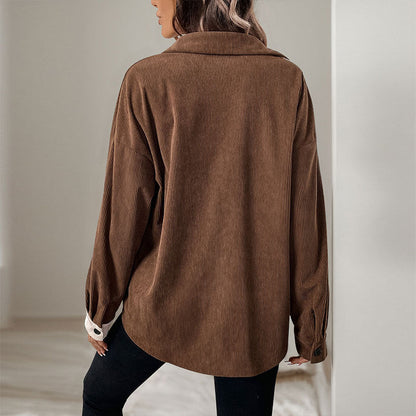 Damen Cordbluse Kontrastdetails Eveloria
