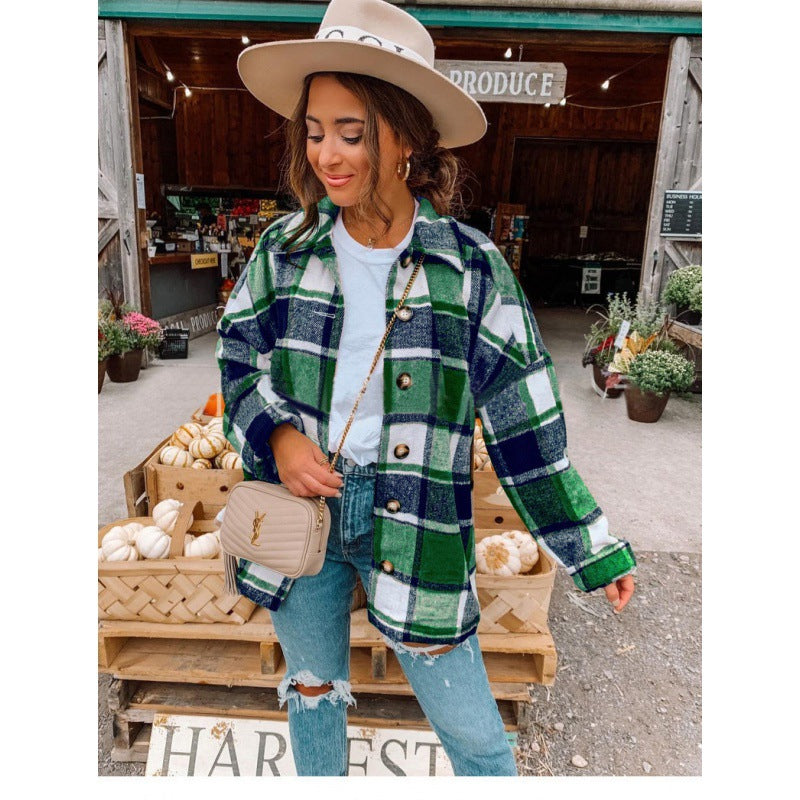 Damen Flanellhemdjacke Karomuster Knopfverschluss Eveloria