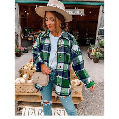 Damen Flanellhemdjacke Karomuster Knopfverschluss Eveloria
