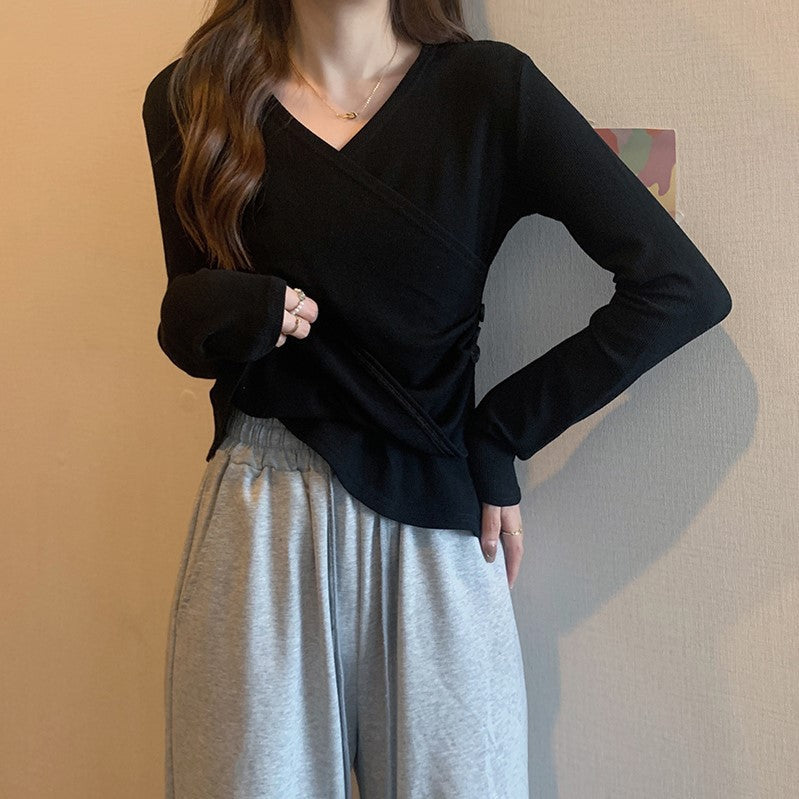 Damen Wickeloberteil mit Knöpfen und Raffungen