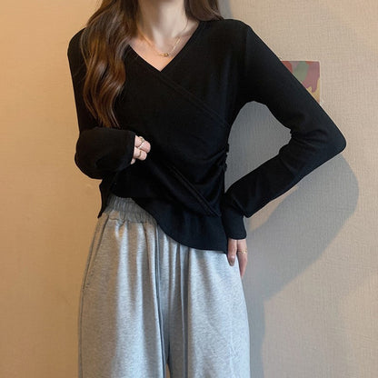 Damen Wickeloberteil mit Knöpfen und Raffungen