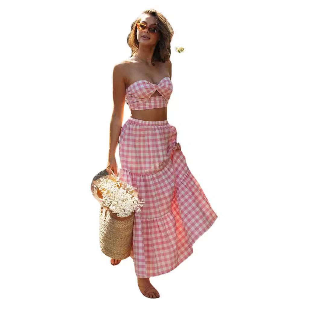 Damen Gingham Set Crop Rock