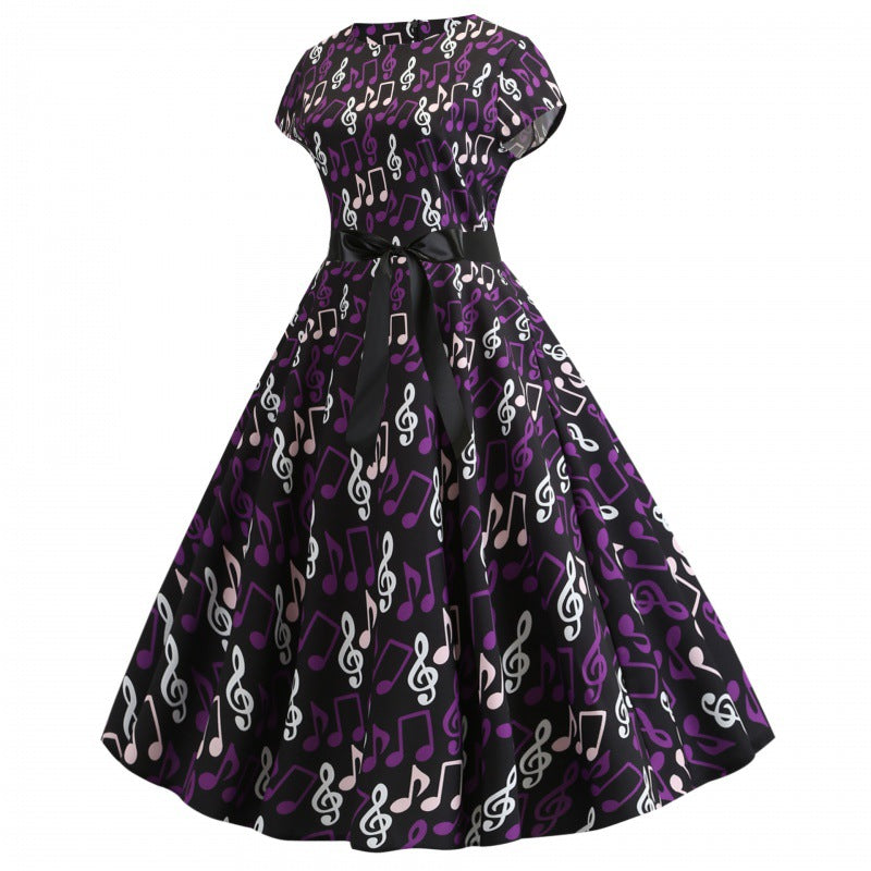 Damen Swing-Kleid Musisches Muster Taillengürtel Eveloria