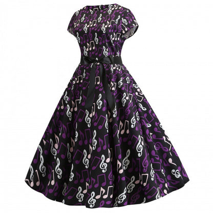 Damen Swing-Kleid Musisches Muster Taillengürtel Eveloria