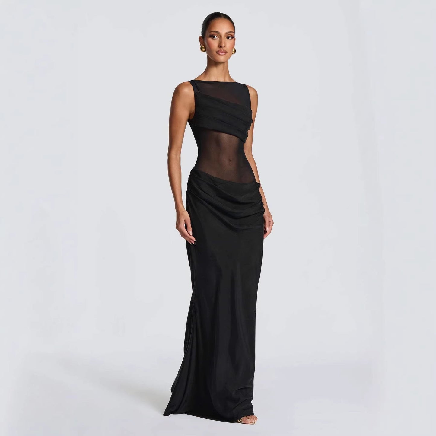 Eveloria Damen Abendkleid Transparent Rüschen