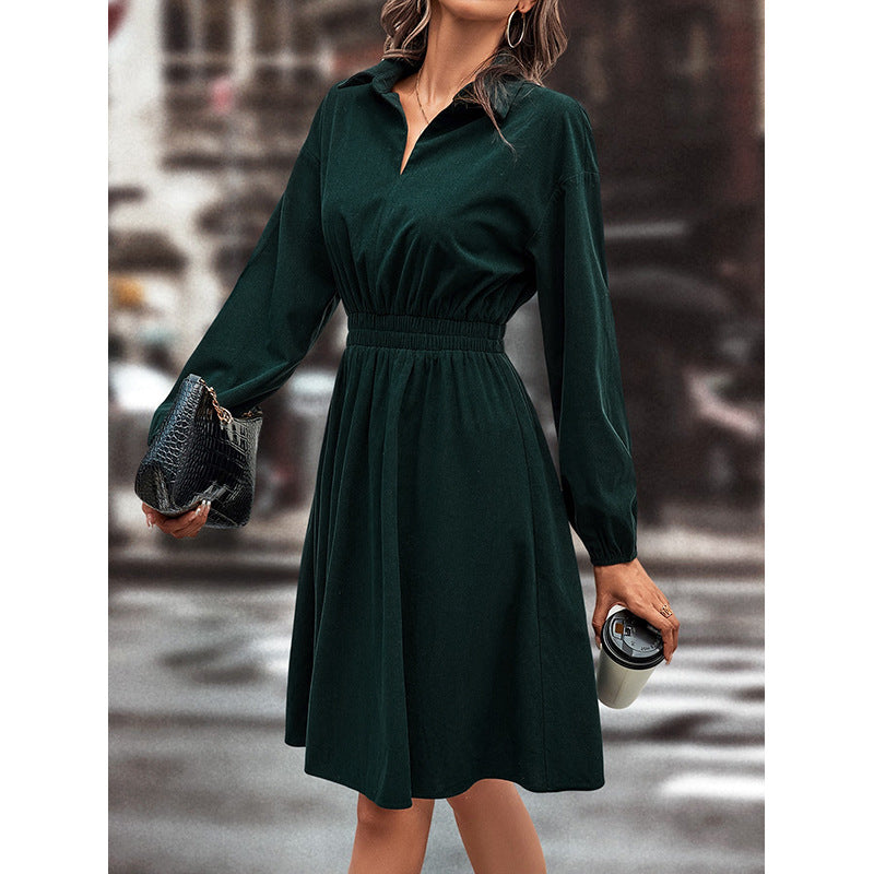 Damen Midi-Kleid Taillengummi Puffärmel Eveloria