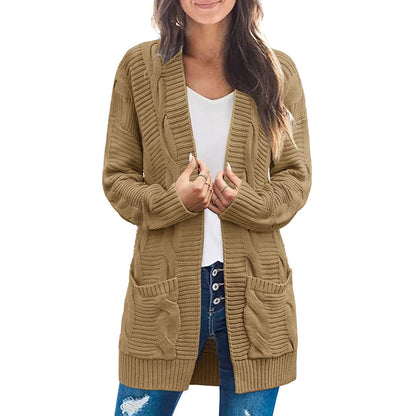 Damen Grobstrick Cardigan mit Taschen Strukturierter Look Beige
