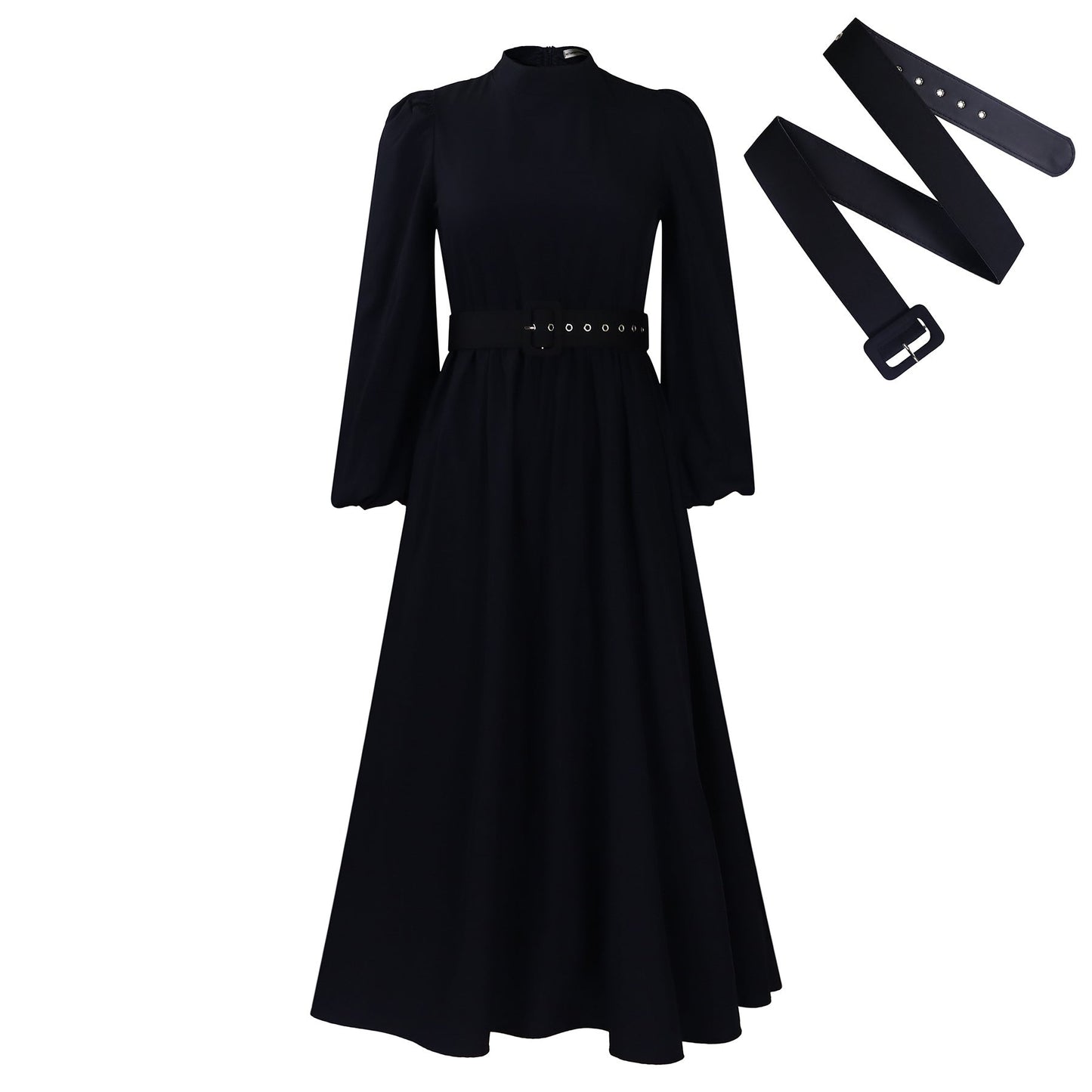 Eveloria Damen Maxikleid Hochkragen Abnehmbarer Gürtel