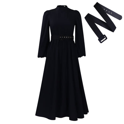 Eveloria Damen Maxikleid Hochkragen Abnehmbarer Gürtel