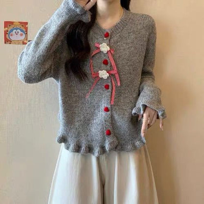 Damen Strickjacke Blumenmuster Eveloria
