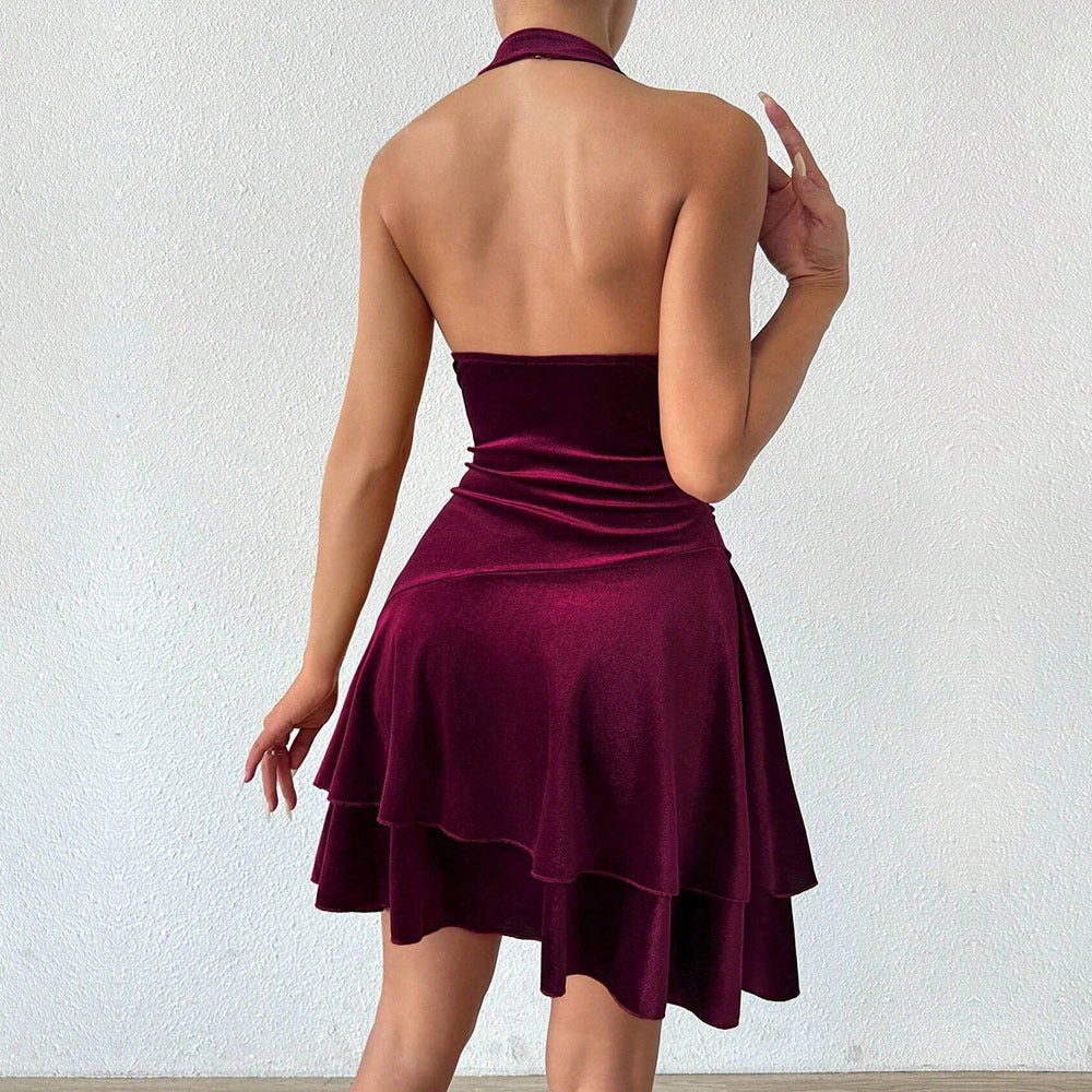 Damen Abendkleid Figurbetont Rüschenrock Neckholder Eveloria
