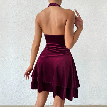 Damen Abendkleid Figurbetont Rüschenrock Neckholder Eveloria