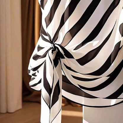 Damen Oberteil Geknotet Streifenmuster Bluse Eveloria