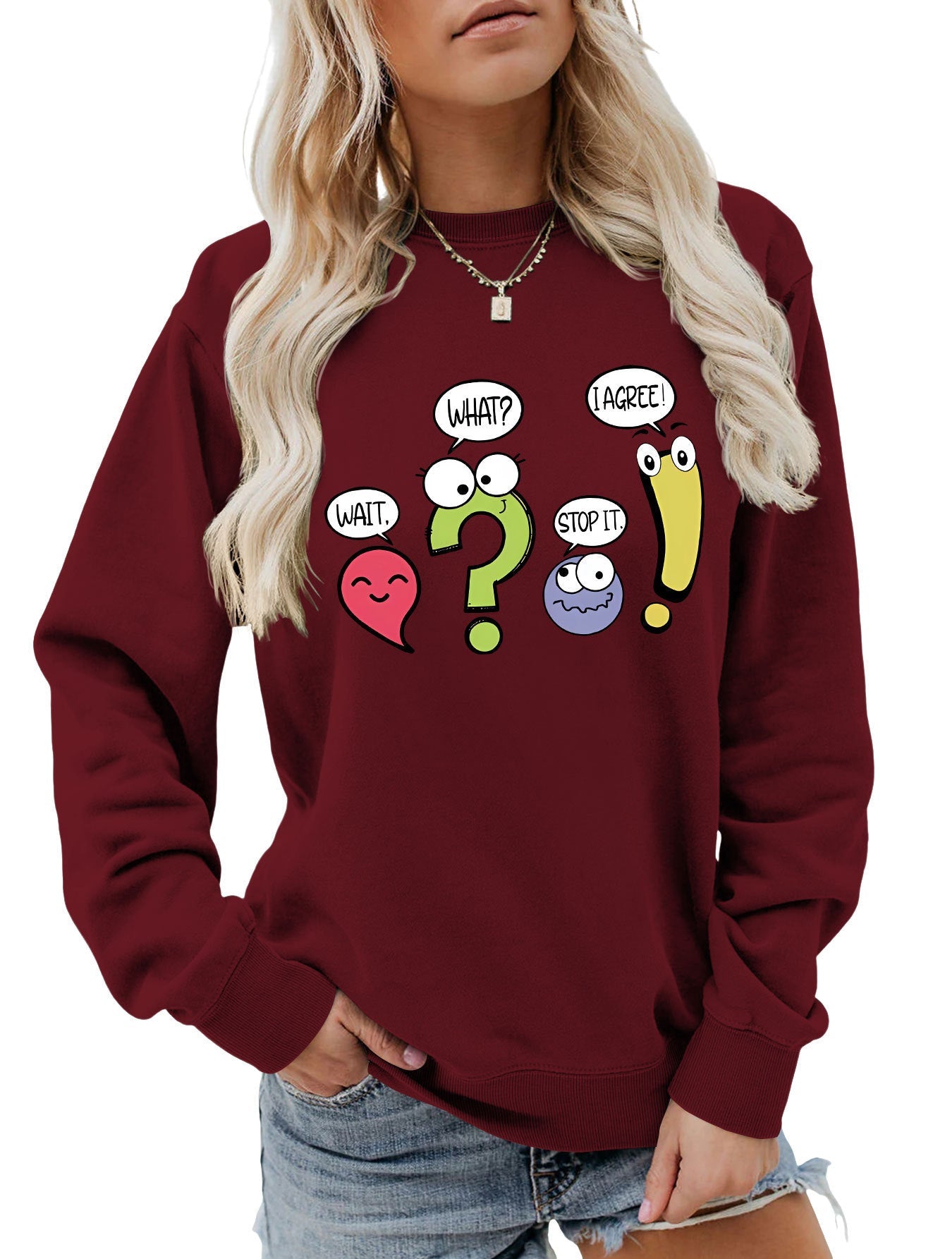 Damen Pullover Lässig Humorvolles Motiv Grau