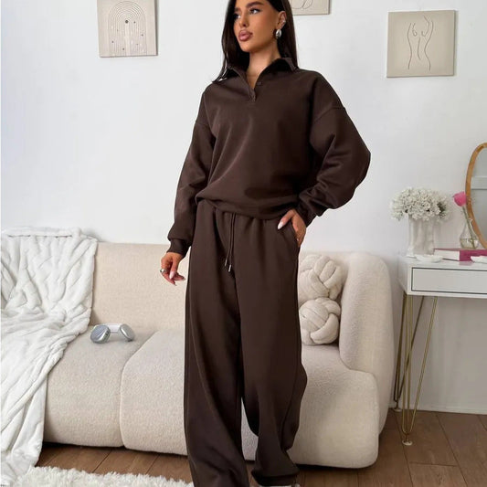 Damen Hoodie-Anzug Weites Design Elastischer Bund Beige - Eveloria