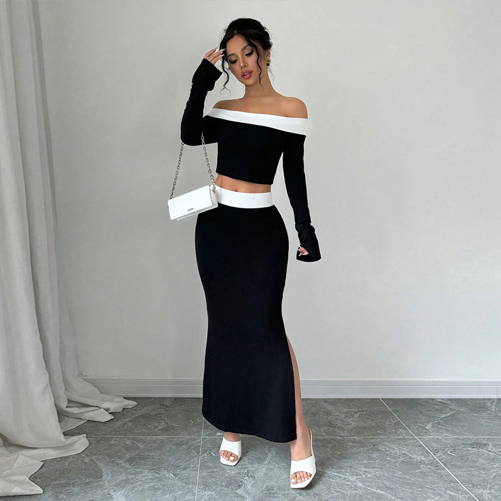Damen Off-Shoulder Crop- und Maxirock Set - Eveloria