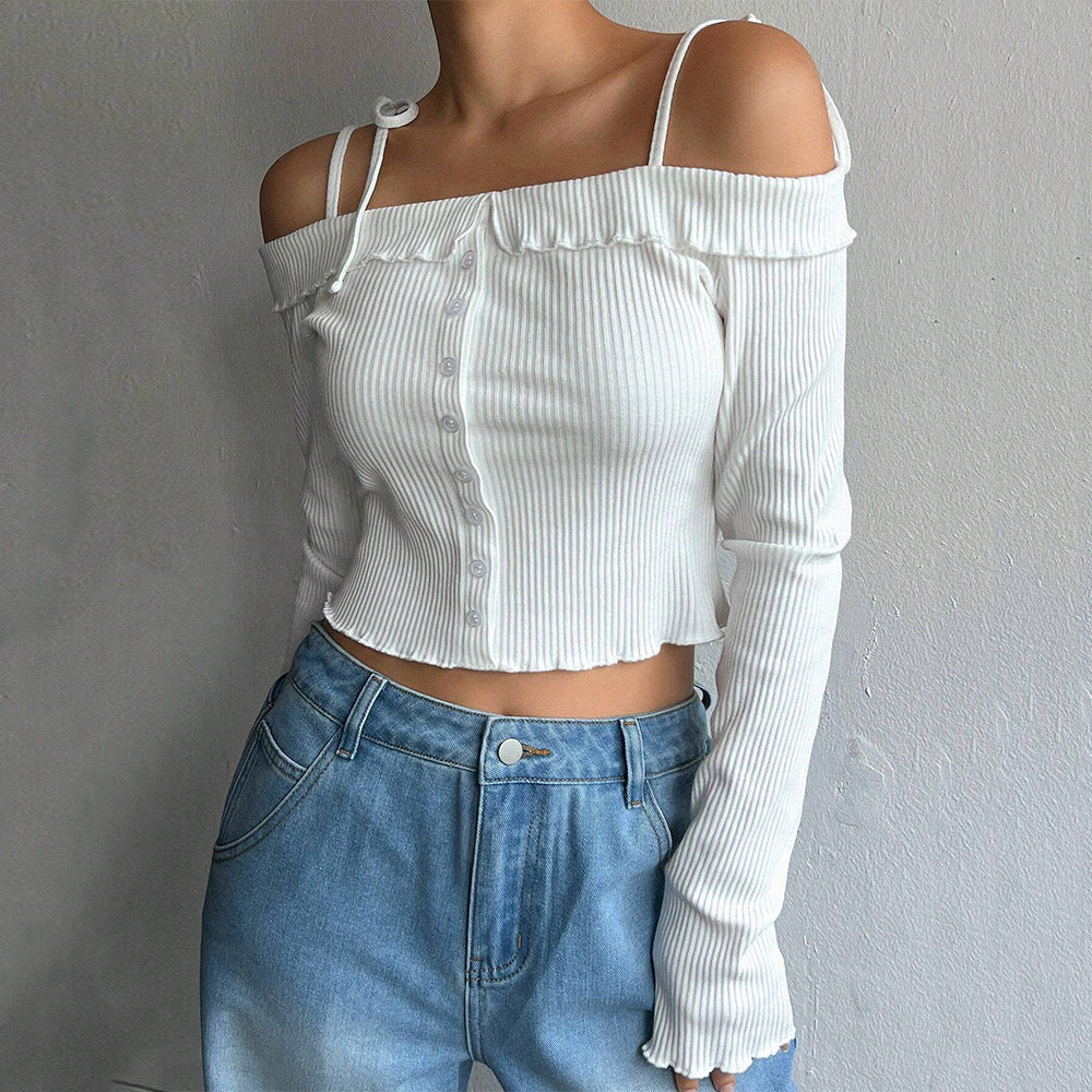 Damen Cropped Off-Shoulder Rüschendetails
