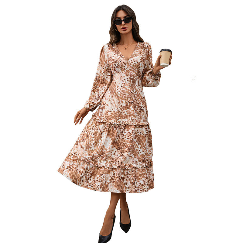 Damen Maxikleid V-Ausschnitt Rüschen Elegant Eveloria