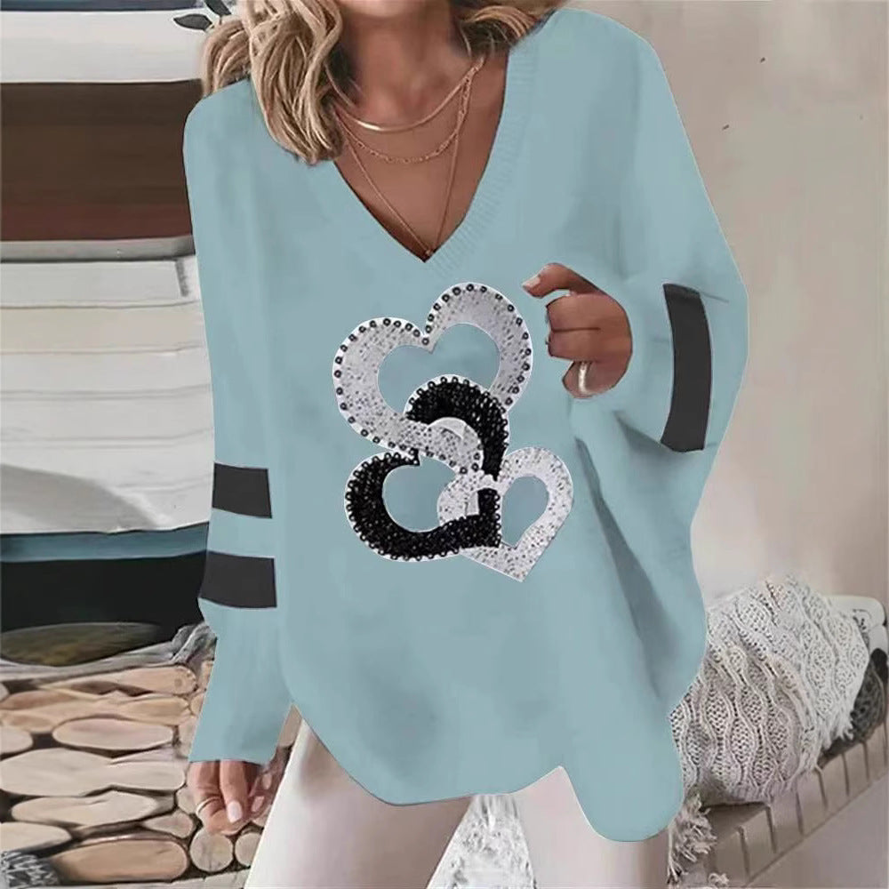 Damen Hoodie Herzmotiv Kontraststreifen Eveloria