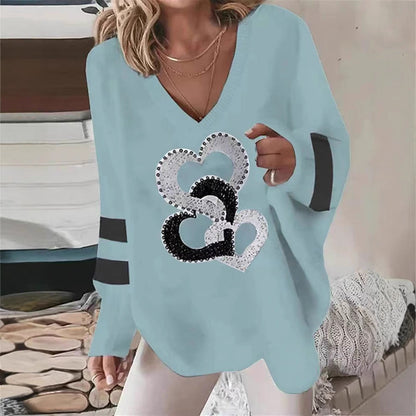 Damen Hoodie Herzmotiv Kontraststreifen Eveloria