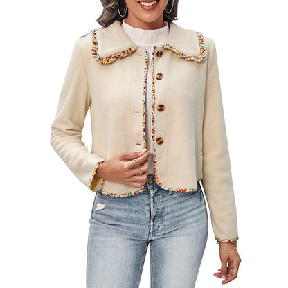 Damen Lässige Jacke Bunter Kragen Knopfdetails Eveloria