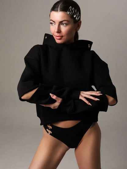 Damen Cropped Hoodie Kapuze Lässiger Schnitt Eveloria