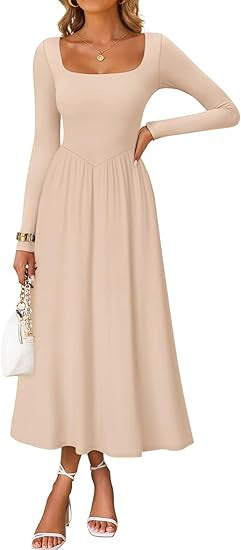 Damen Midi-Kleid mit Quadratausschnitt und langen Ärmeln Eveloria
