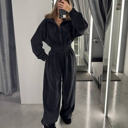 Damen Fleece-Jumpsuit mit Reißverschluss Elastisch Eveloria