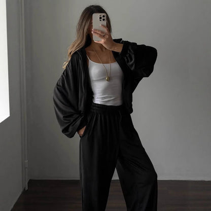 Damen Fleece-Loungewear-Set Hochkragen Elastischer Bund