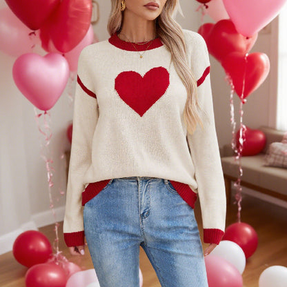Damen Strickpullover Herzmotiv Lässig Eveloria