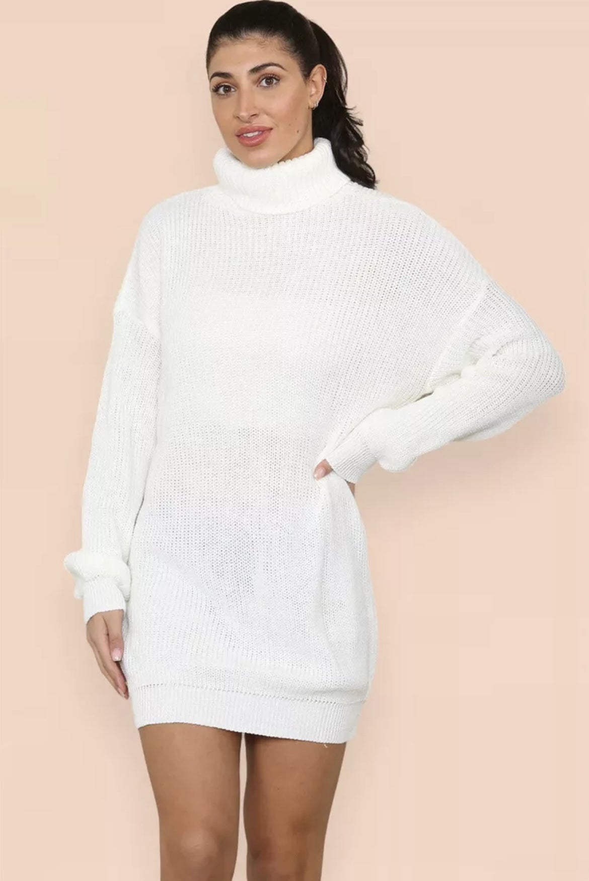 Damen Strickkleid Hochkragen Lässig Eveloria