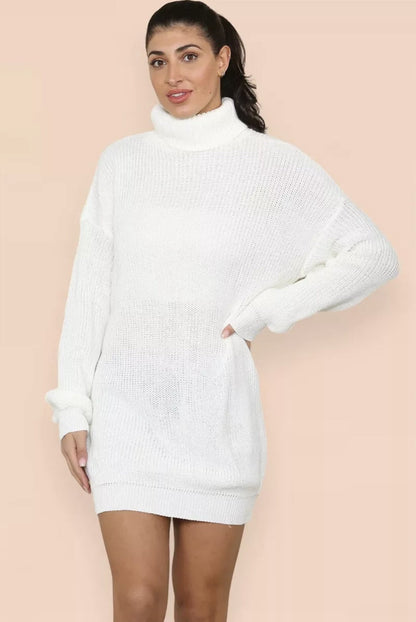 Damen Strickkleid Hochkragen Lässig Eveloria