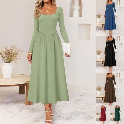 Damen Midi-Kleid mit Quadratausschnitt und langen Ärmeln Eveloria - Eveloria
